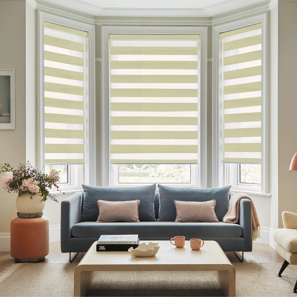 Lustre Champagne Blackout Day and Night Window Blinds designed to reduce glare and improve sleeping comfort.