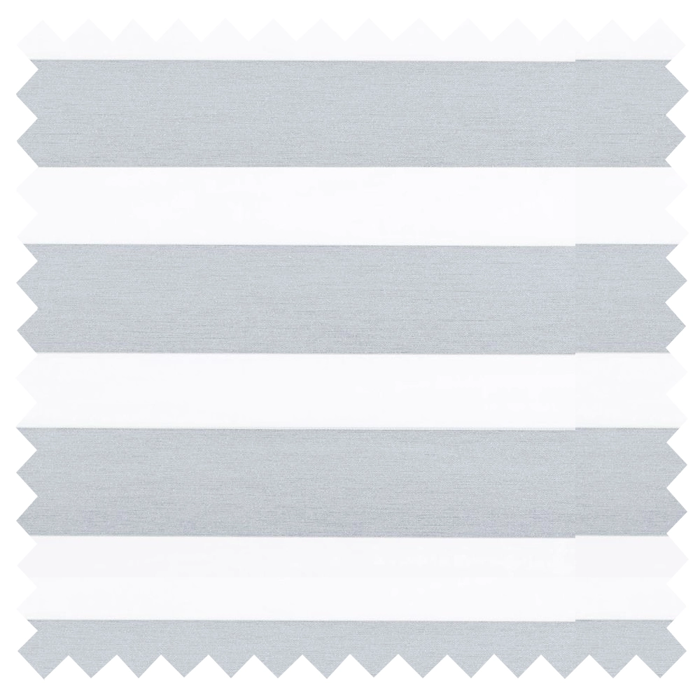 Made to measure Lustre Ice Blackout Day and Night Blinds featuring luxury blackout fabric and elegant sheer voile bands.