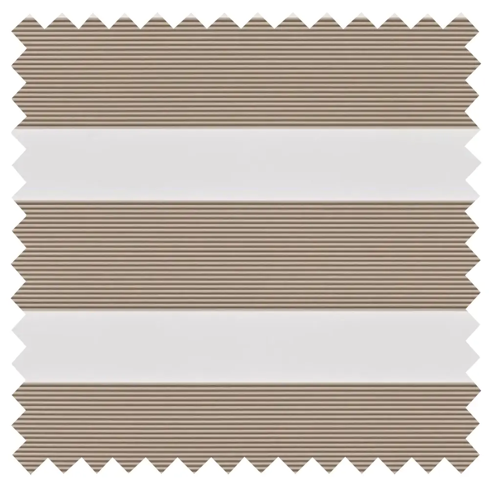 Made to measure Verve Beige Textured Day and Night Blinds featuring elegant textured fabric, sheer voile bands and contemporary light control.