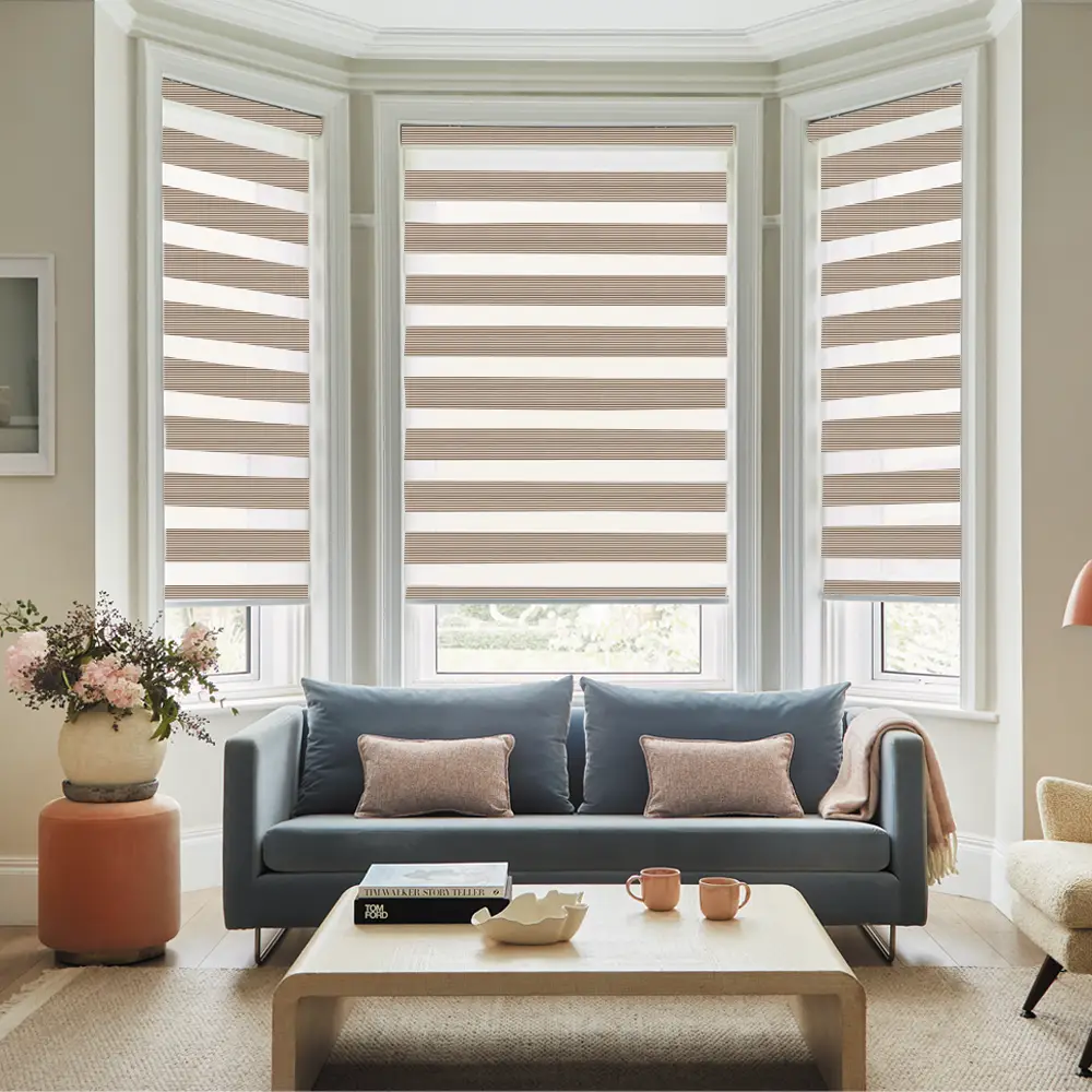 Verve Beige Day and Night Window Blinds providing adjustable privacy and light control throughout the day.