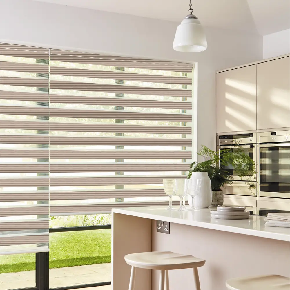 Verve Beige Day and Night Roller Blinds fitted to a stylish residential window.