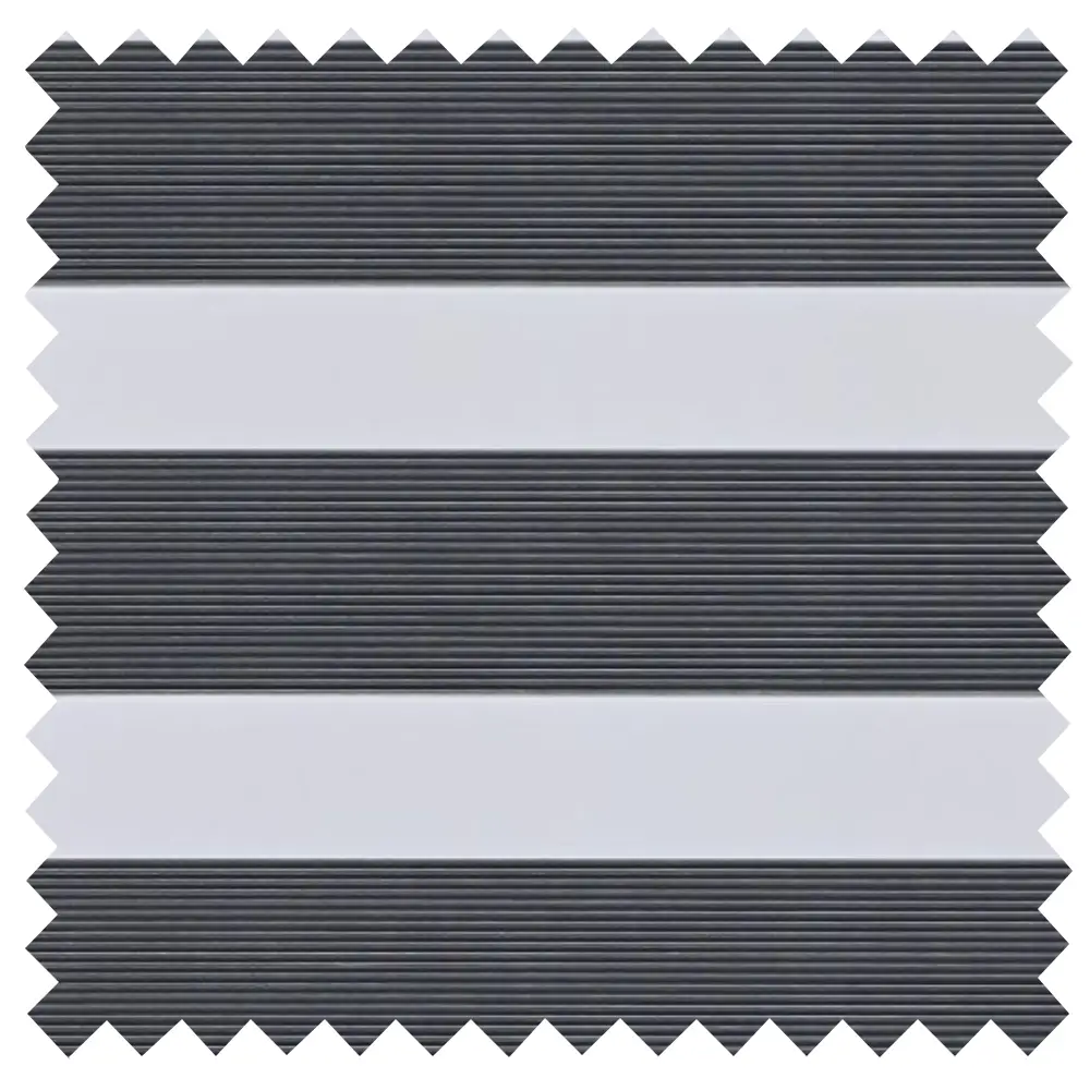 Made to measure Verve Graphite Textured Day and Night Blinds featuring elegant textured fabric, sheer voile bands and contemporary light control.