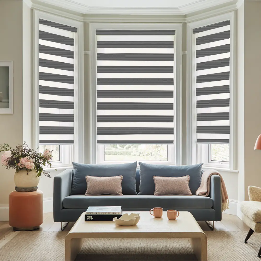 Verve Graphite Day and Night Window Blinds providing adjustable privacy and light control throughout the day.