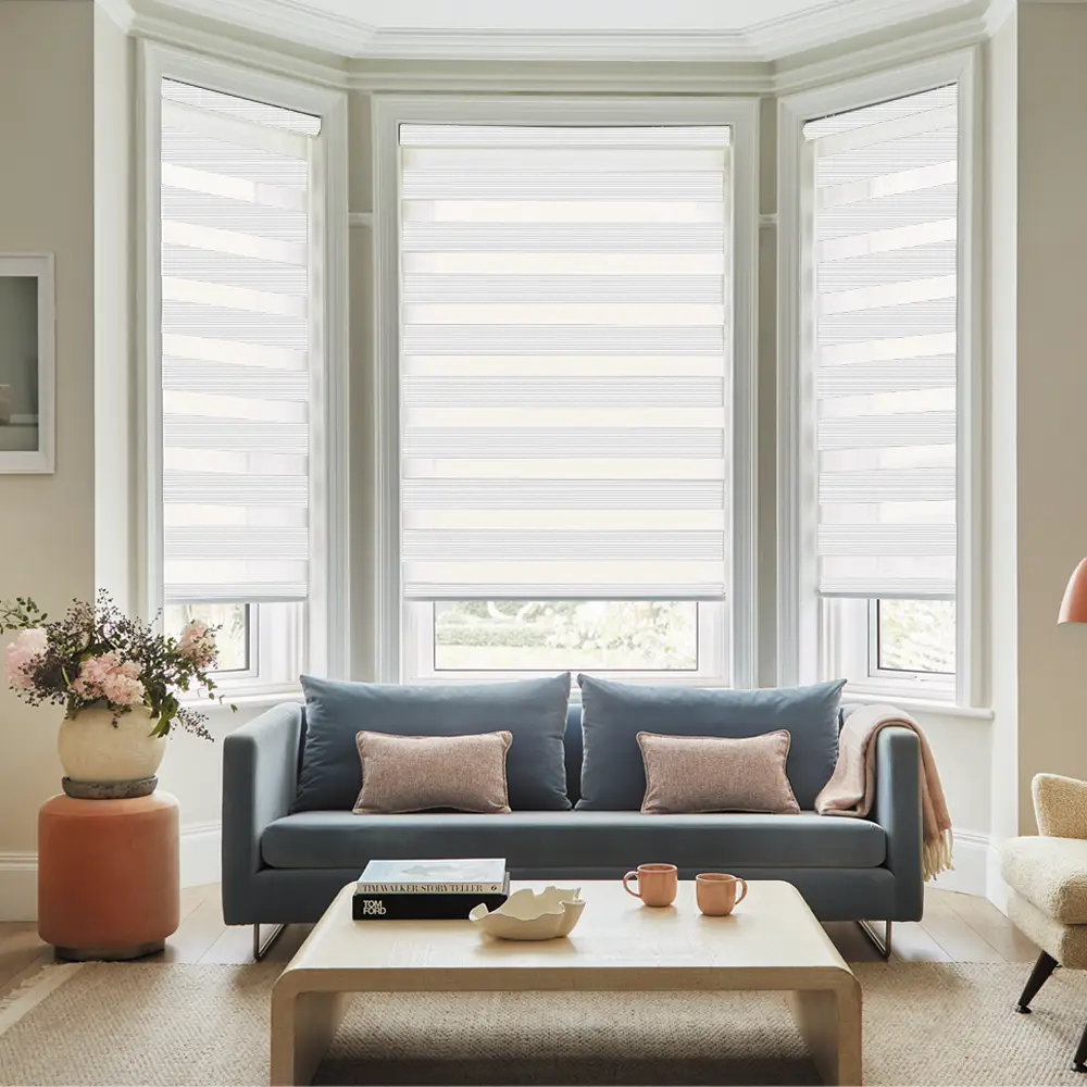 Verve White Day and Night Window Blinds providing adjustable privacy and light control throughout the day.