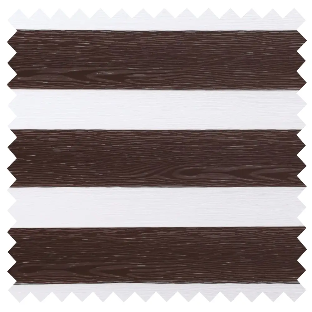 Made to measure Vision Walnut Day and Night Blinds featuring premium wood-look fabric, elegant sheer voile bands and contemporary light control.
