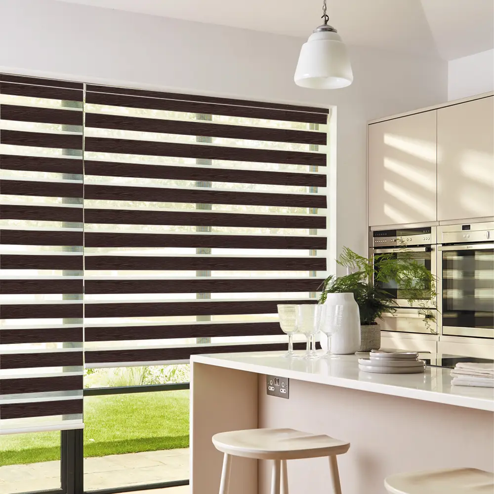 Vision Walnut Day and Night Window Blinds providing adjustable privacy and light control throughout the day.