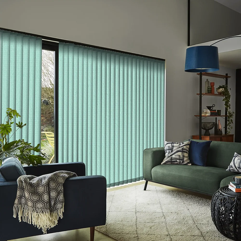 Aqua blackout vertical blinds for privacy in the UK