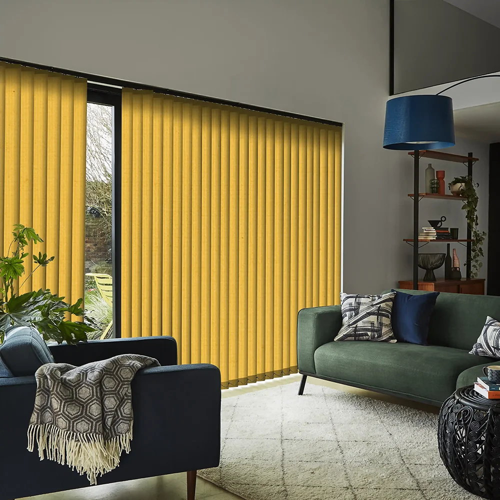 Sunshine Yellow blackout vertical blinds for privacy in the UK
